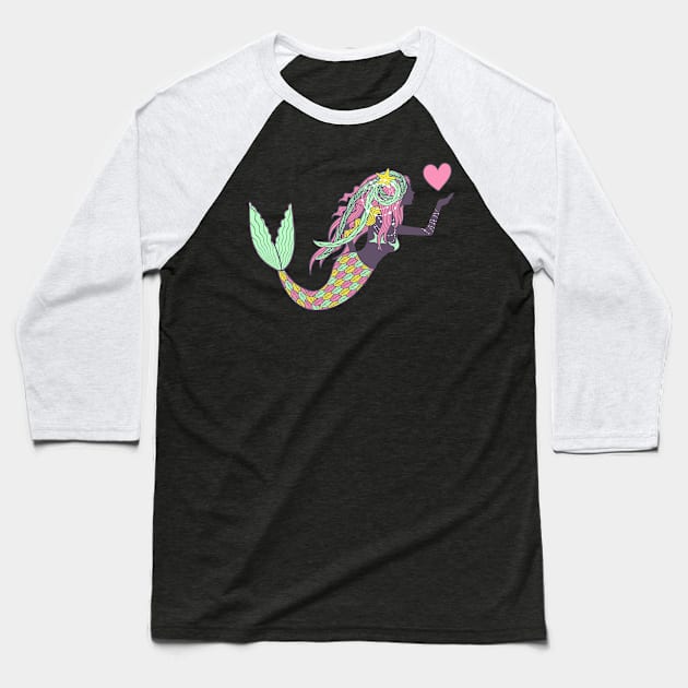 Cute Pastel Mermaid with Heart Baseball T-Shirt by Anna Rose Design